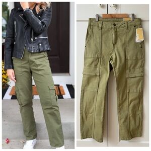 Michael Kors Selma Cargo Straight Ankle Jeans in Light Sage sz 4